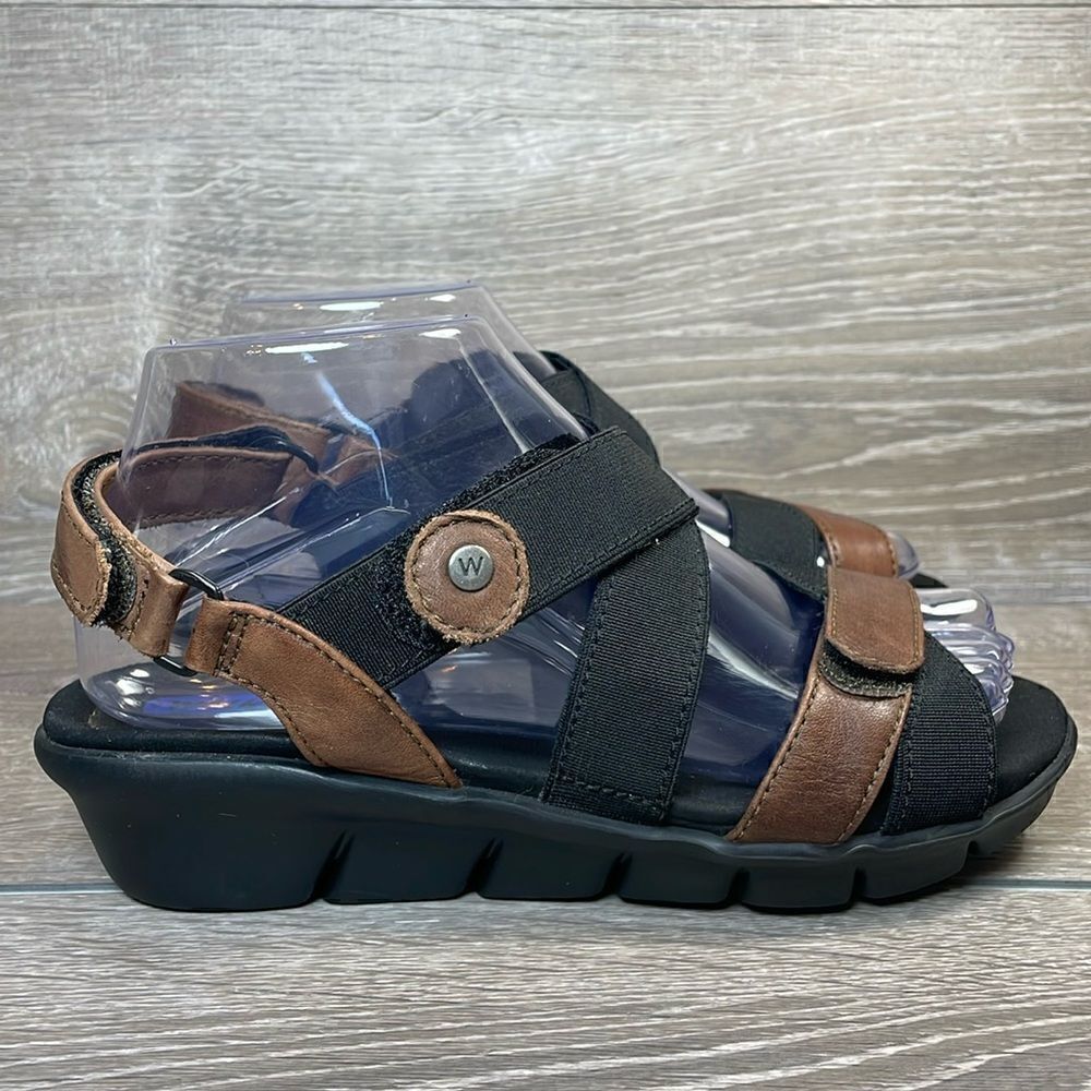 Wolky Electra 0667 Women’s Sz 6.5-7/EU 37 Brown Leather Black Strappy Sandals